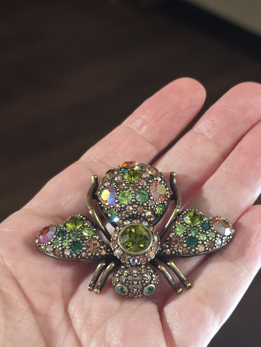 Vintage Joan Rivers Bumble Bee Multi Color Aurora Borealis Crystal Brooch
